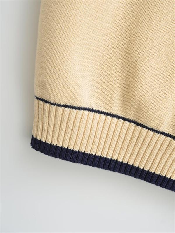 Women's Retro Color-Block Knit Vest: College Style, Polo Collar, Slim Fit, Elegant Camisole Layer