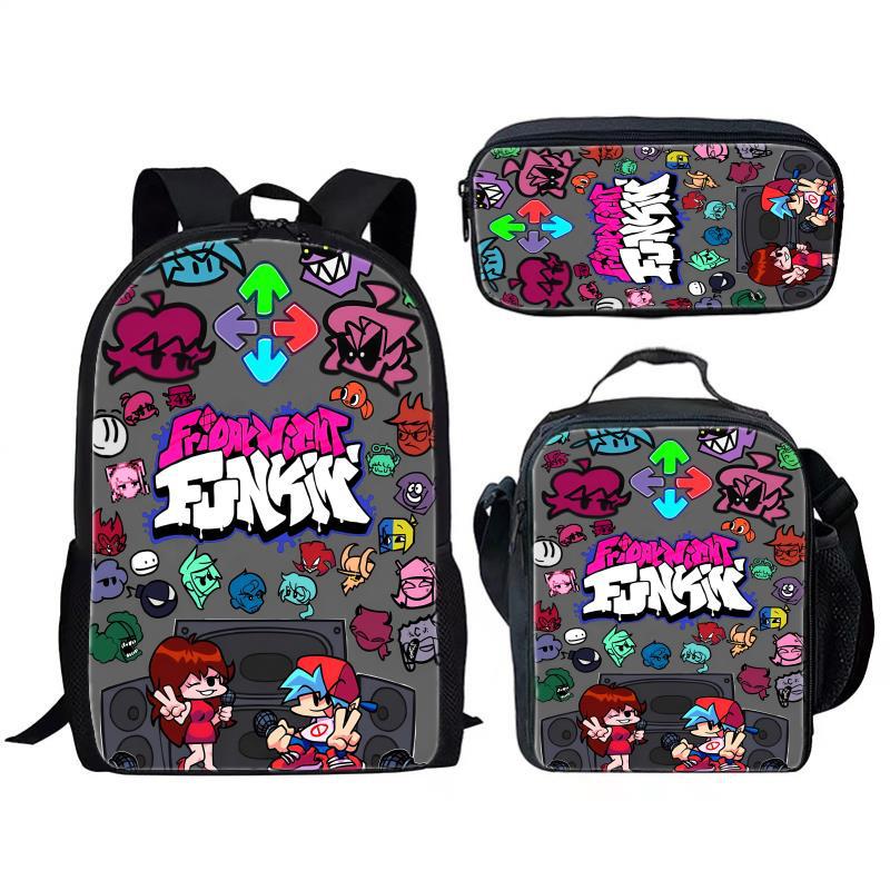 Friday Night Funkin 3-piece Set for Children and Elementary School Students, Large Capacity Backpack, Meal Bag, Pencil Case