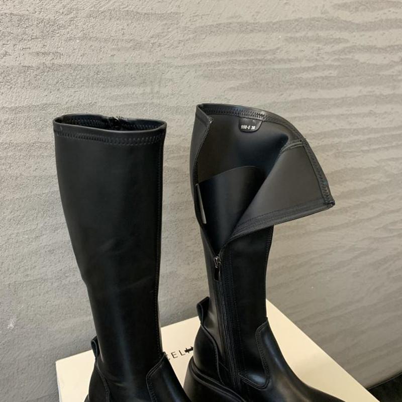 Fashion Brown Long Knee Women's Boots Soft Leather Chunky Heel Chunky Platform Boots Side Zipper Design 2026 Autumn Fashion Botas Largas