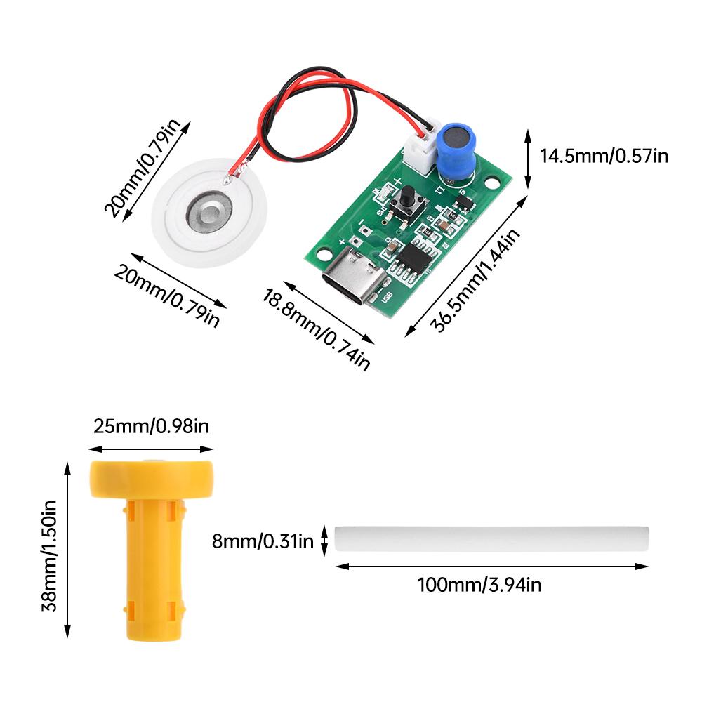 DC 5V Humidifier Module Ultrasonic Atomizing Spray Accessories DIY Humidification Kit Yellow/Black Bracket Type-C