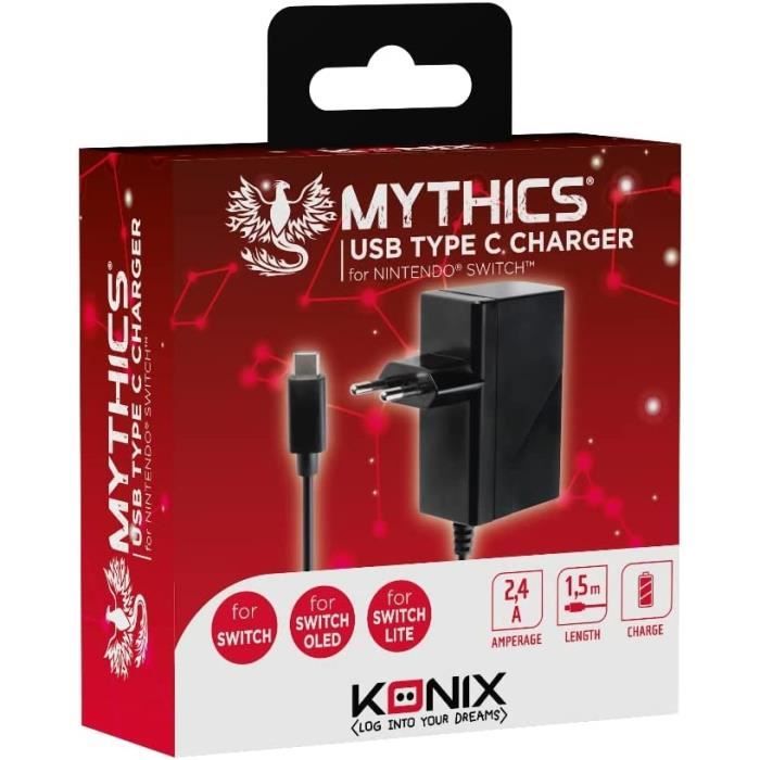 Chargeur secteur - Konix - Mythics - 5 V - USB Type-C - Compatible Nintendo Switch