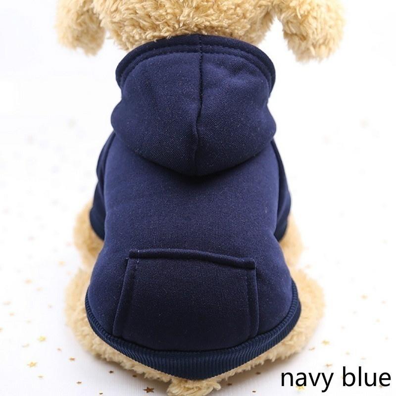 Pet Autumn and Winter Sports Jacket Warm Dog Clothes with Pockets Solid Color Fleece Hoodie