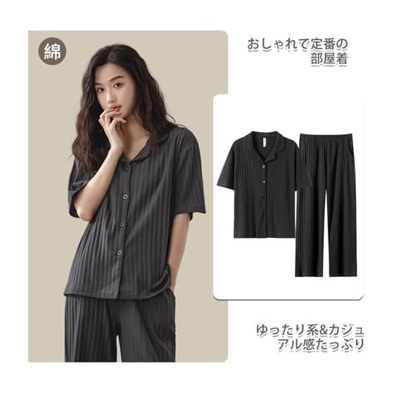 [PeiYA] Women's pajamas short sleeves long pants 100% cotton top and bottom suit loose summer loungewear