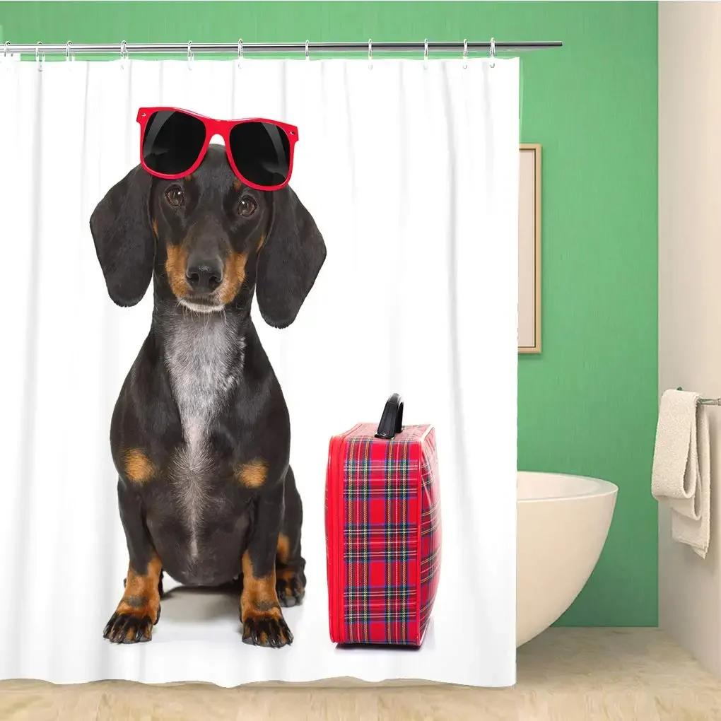 Funny Sausage Dog Dachshund Shower Curtains For Bathroom, Cartoon Dogs Bath Curtains With Cute Animals Waterproof Machine Wash
