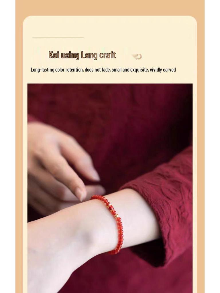 Elegant 6A Red Agate Bracelet with Koi Red Crystal Beads - Trendy Red Rope Style for Girls