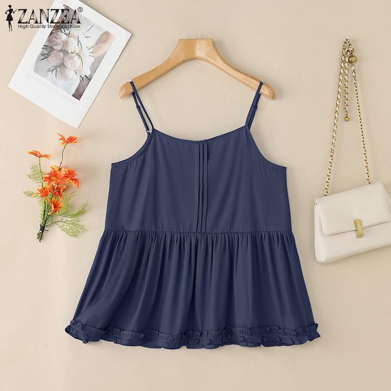 ZANZEA Damen Sommer Freizeit Träger Ärmellos Slip Camisoles Tops