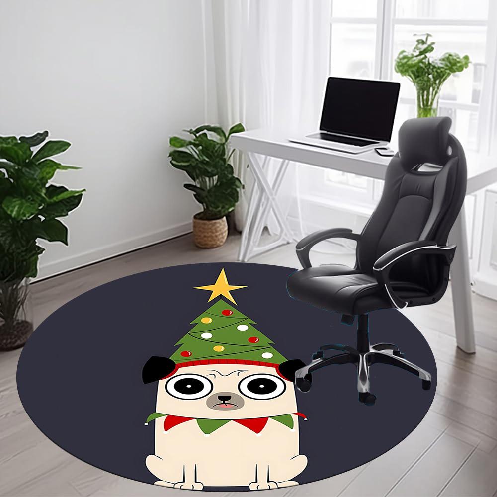 1pc Christmas Pug Office Round Area Rug, Indoor Mat Suitable ForOffice, Under Office Chairs Bedroom Living Room Home Decor, Room Deco T117