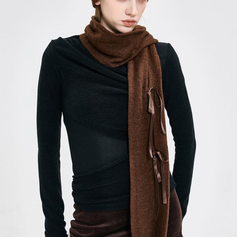 KIMZISU Ribbon Tied Muffler _ BROWN
