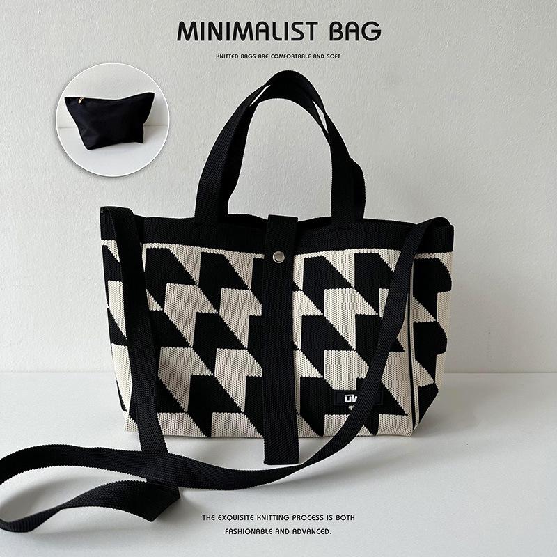 Schwarz & Weiß Pfeil Gestrickte Schulterhandtasche - Große Kapazität Koreanischer Stil Messenger Tote für Frauen