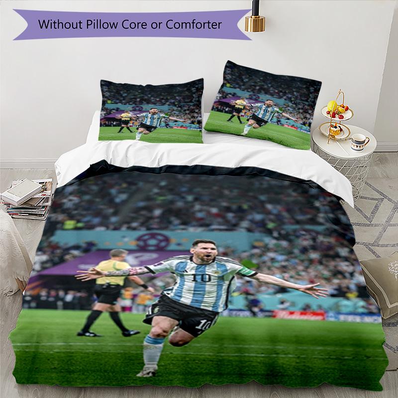 Lionel Messi Football Celebration Bedding Set,Cozy Bed Linen for Teen Room Decoration,Soccer Lover Gift,Washable Duvet Cover with Pillowcases,Football