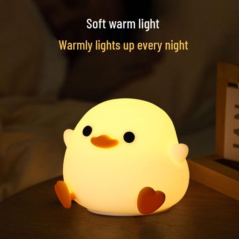 Bean Duck Sleep Companion: Rechargeable Silicone Night Light for Kids - Tap & Portable Warm Bedside Lamp Atmosphere Light