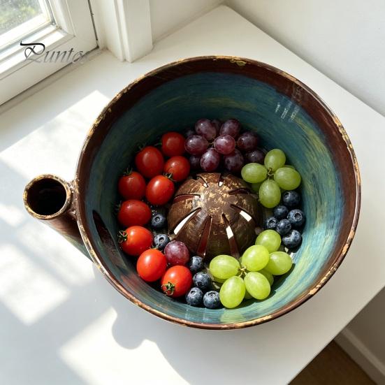 Country Style Fruit Bowl Cleaner Berry with Drainage Holes Rinse Vegetable Basket Rustic Wash for Kitchen Countertop Vortex-shaped