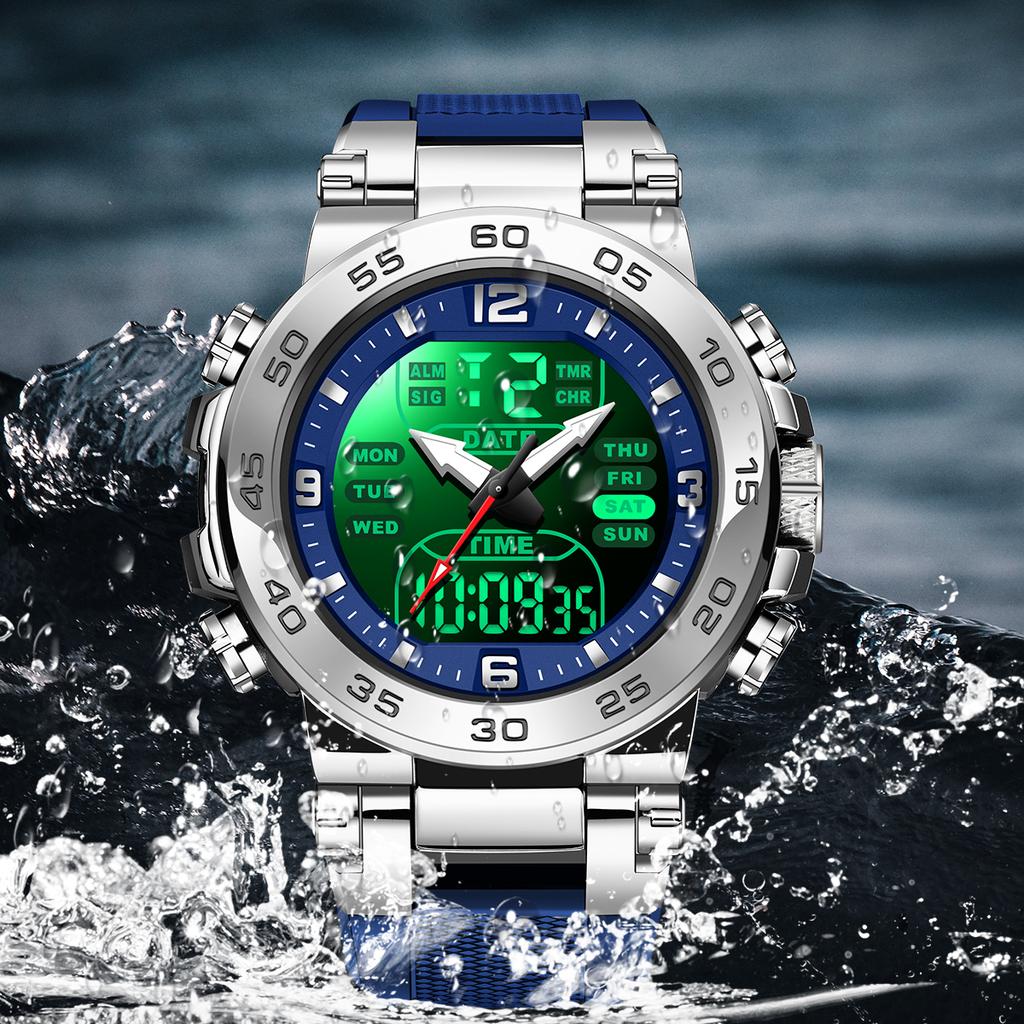 FOXBOX Fashion Luminous Men's Watch Military Sports Quartz Dual Waterproof Date Week Luxury Mens Wristwatch Reloj Hommes