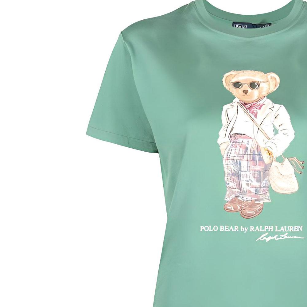 Polo Ralph Lauren Bär-Print Rundhals Kurzarm T-Shirt Damen Tops Grün 211892607-001