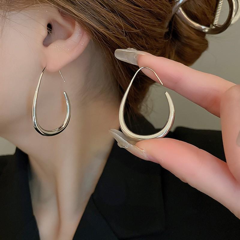 

925 Sterling Silver Jewelry Simple Glossy WaterDrop Hoop Earrings for Women Wedding Party Jewelry For Girls Friend Gift серебряный