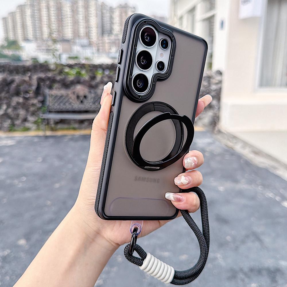 KEYSION Samsung Galaxy S25 S26 Ultra 5G S26+ için 360° Halka Tutuculu Manyetik Telefon Kılıfı Mat Yarı Saydam Askılı Darbeye Dayanıklı Kılıf