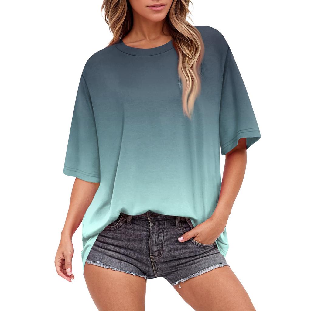 Modische Farb-T-Shirts für Damen Sommer Kurzarm-Tops Lockerer Schalkragen Blusen-Tops
