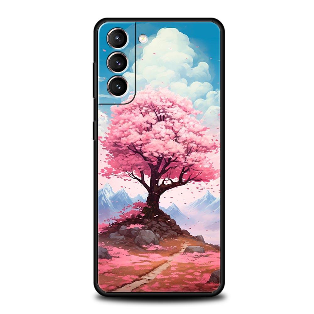 Cherry Blossom Tree Phone Case For Samsung Galaxy S24 S23 Ultra S22 S21 S20 FE 5G S10 S10E S9 Plus S8 Soft Silicone Black Cover