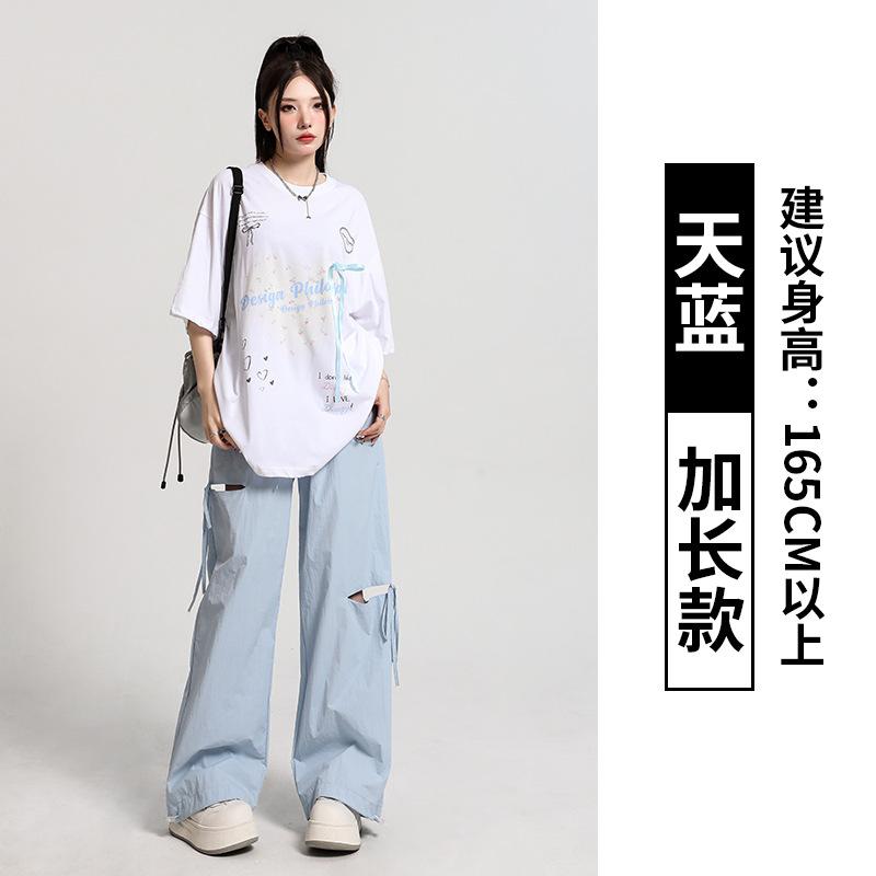 Overalls Women's Spring and Summer New Products High-end High-waisted Babes Small Casual Sports Wide-leg Straight Pants