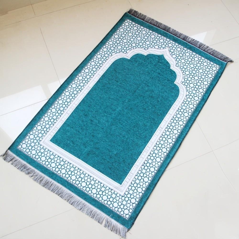 Ethnic Foldable Prayer Rug Washable Rectangle Living Room Rug Non-slip with Tassel Islamic Prayer Mat
