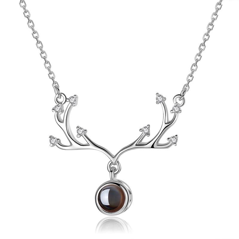 

S925 Sterling Silver You Have Me Reindeer Necklace - 100 Languages I Love You Christmas Gift for Women 925 Silver