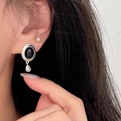 Schwarzer Achat Tropfen Zirkon Ohrstecker - Elegant, Vielseitig, High-End Design