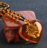 Resin Teardrop Pendant Long Sweater Necklace with Beaded Strand Handcrafted Imitation Amber Jewelry for Women Men