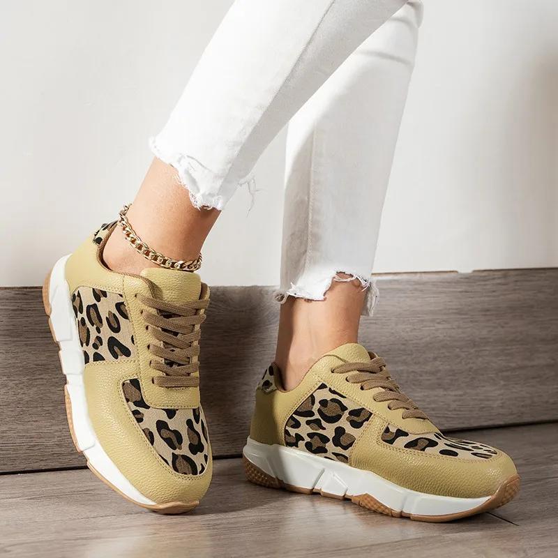 Dames Enkel Schoenen Lente Mode Casual Luipaard Schoenen voor Dames Platform Dames Sneakers Lage Top Veter Tenis Feminino