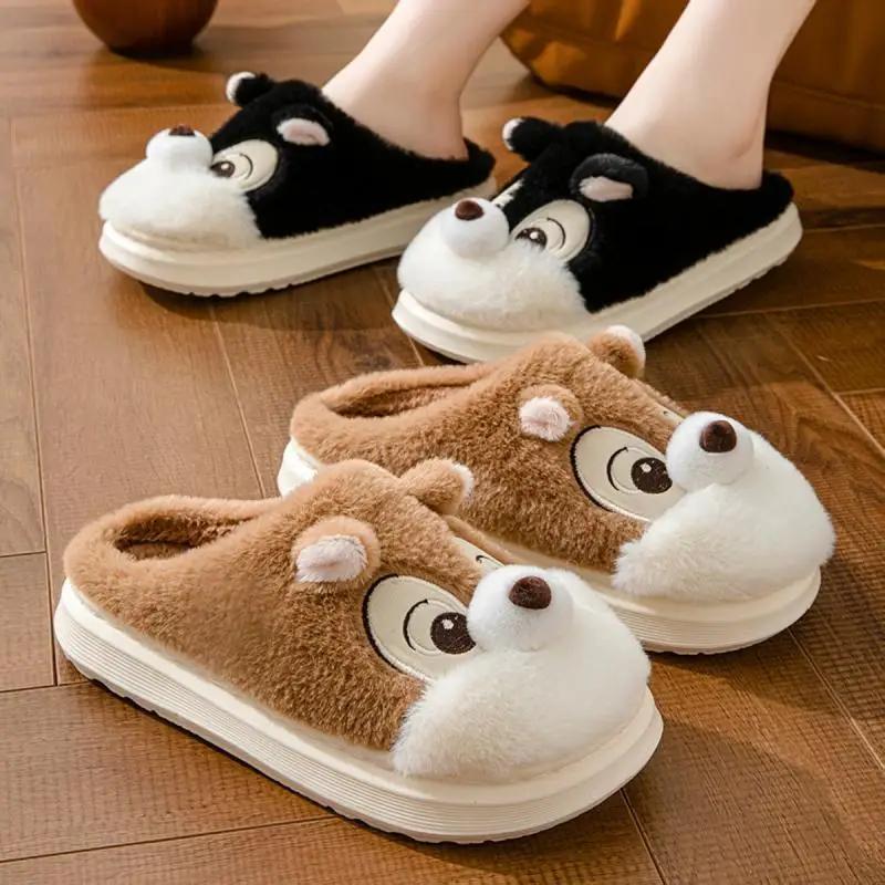 Fashion Casual Fluffy Slippers Women House Flats Fashion Cartoon Designer Shoes Girls Cute Home Plush Warm Winter Footwear Large Size