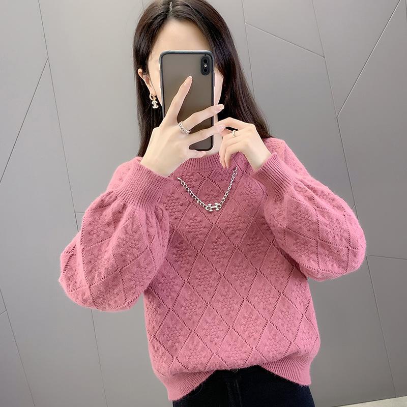 

Осенний свитер, женский пуловер с круглым вырезом, новый свободный осенне-зимний трикотаж, однотонный свитер с длинными рукавами, пуловер, женский топ One Size фуксия