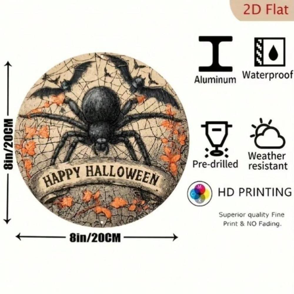 Iron Spider Web Wall Art with Bat Pumpkin Halloween Decor Metal Sign