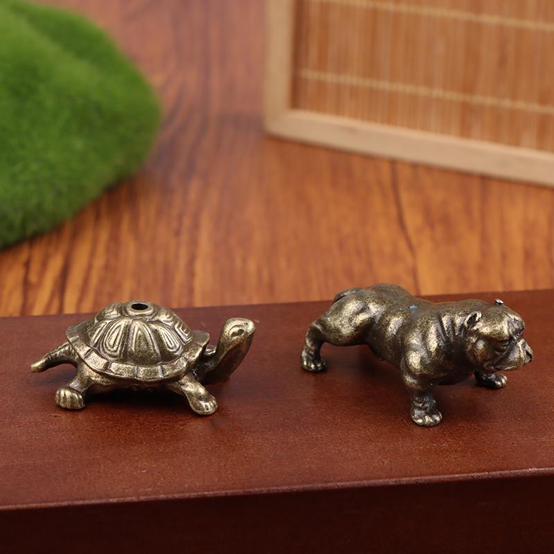 Minature Elephant Tortoise Dog Figurines Tea Pet Table Ornament Decorations Metal Animal Crafts Home Decor Living Room
