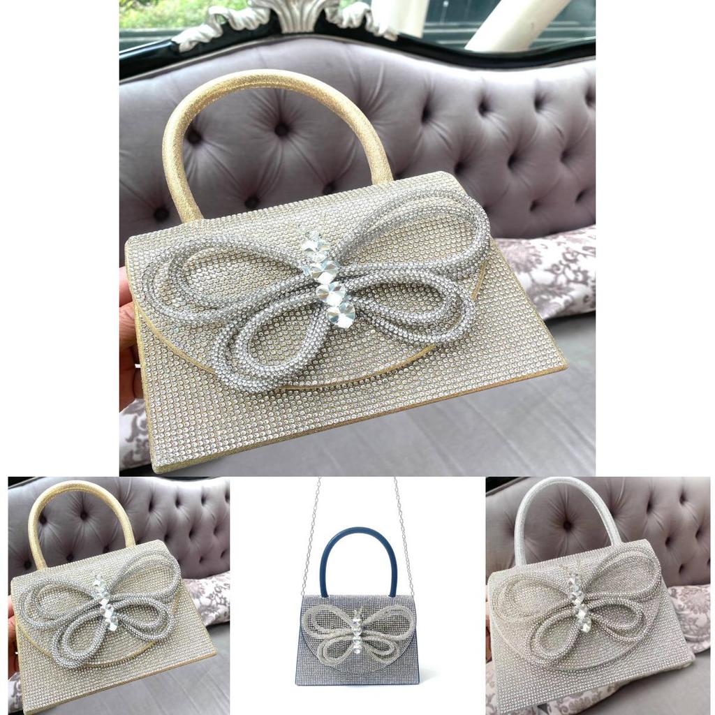 Stylish Cross-border Wedding Party Dress Bag With Rhinestone Butterfly Bow
