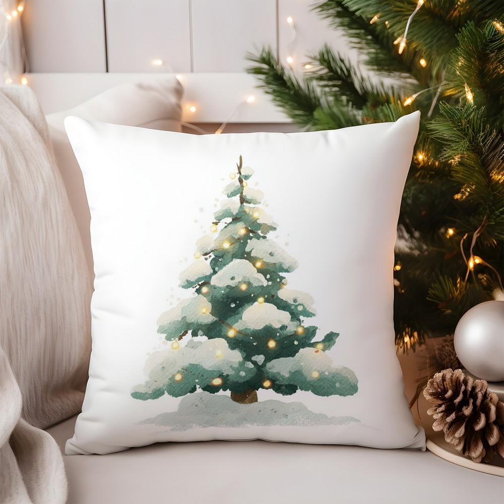 Home Decor Snowy Christmas Tree Pillow for Holiday Decor Pattern Cushion Cover Suitable for Sofa Bedroom Car Pillow Cover
