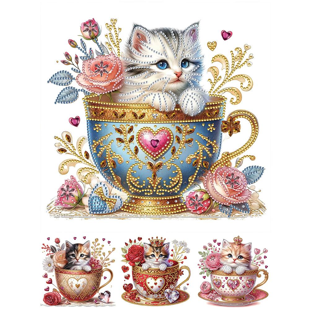 5D DIY Partial Special Shaped Drill Diamond Painting Kit Cup Cat Decoration