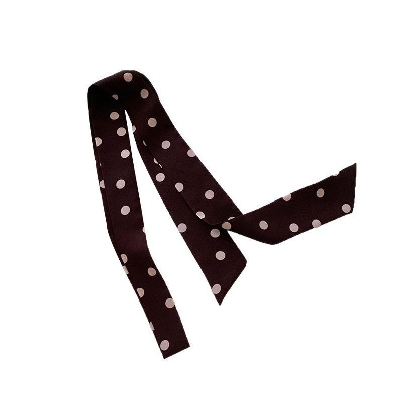 Silk scarf long strip high-end thin and narrow scarf women wear silk scarf polka dot plaid printing streamer