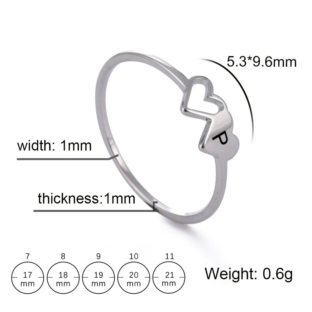 Fashion Stainless Steel A-Z 26 Letters Rings Double Heart Hollow Women Ring For Women Charm Wedding Finger Jewelry Gift