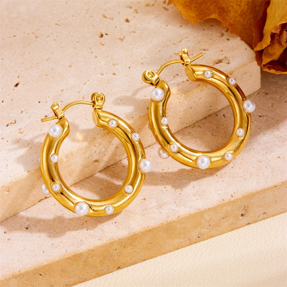 European Style Hammered Texture Water Drop Earrings in 18K Gold-Plated Titanium Steel - Eco-friendly and Colorfast Jewelry.