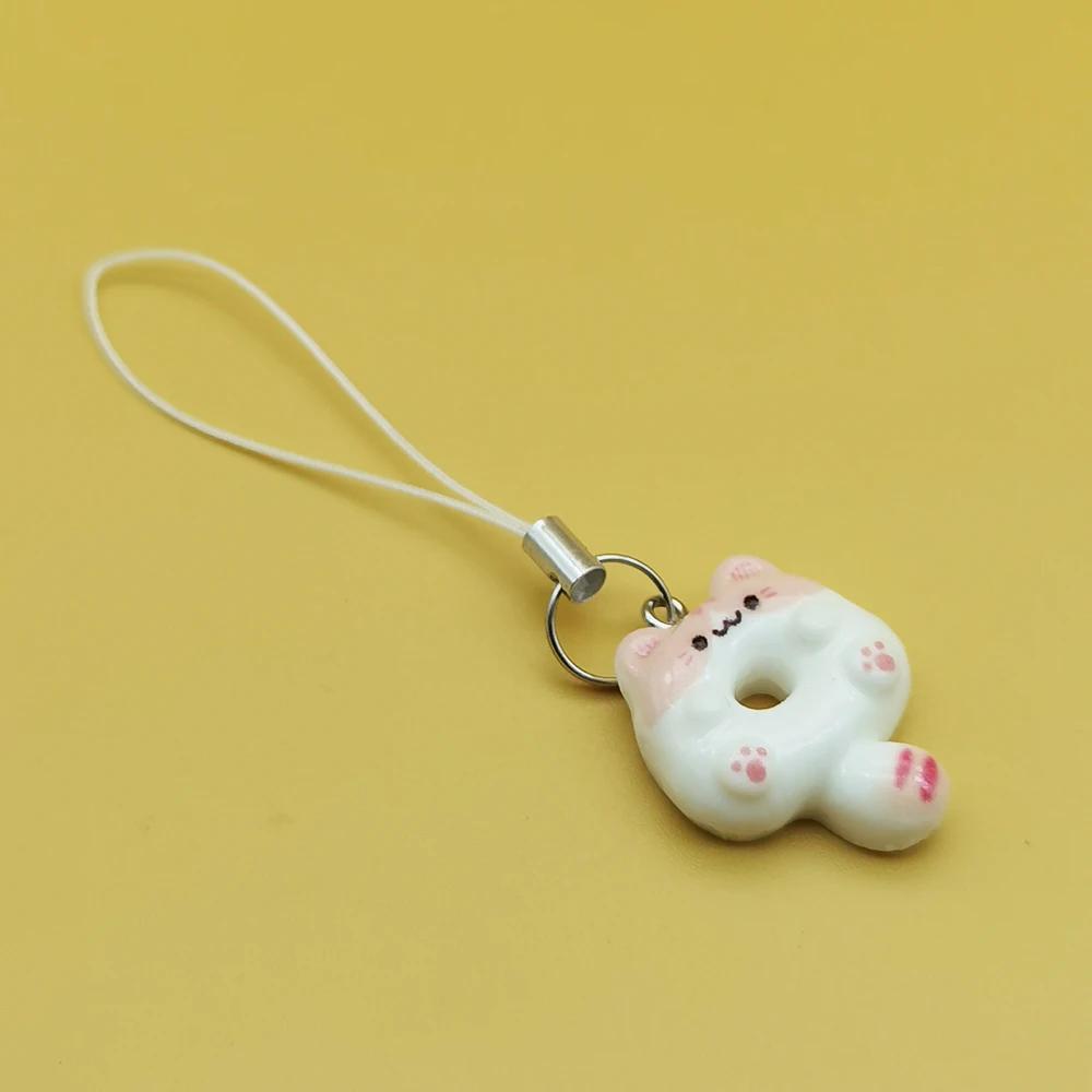 Adorable Kitten Donut Cat Phone Charm Strap Keycord Cute Lanyard Cellphone Case Pendant for Airpods Case Keychain Cord