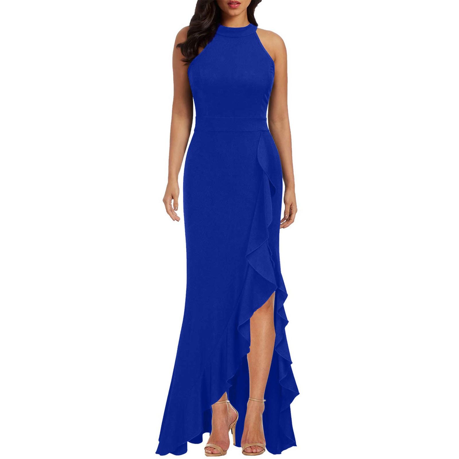 

Women s High Neck Sexy Split Body-con Mermaid Evening Cocktail Party Maxi Long Formal Dress XXL синій