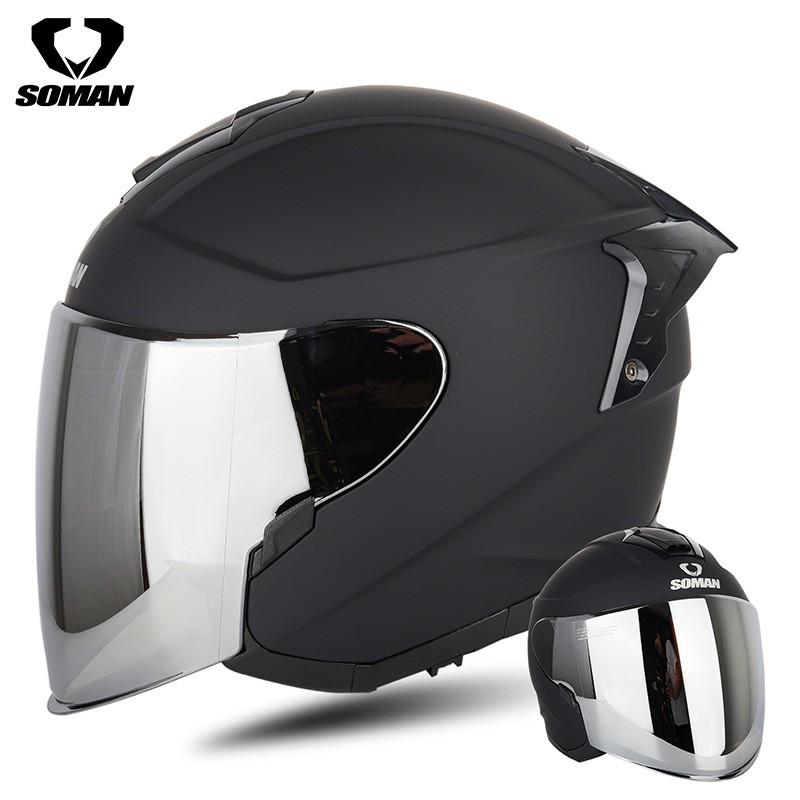 SOMAN SM523 Flip-Up Motorcycle Helmet Men Women Dual Lens Half All Season ABS Safety Certified