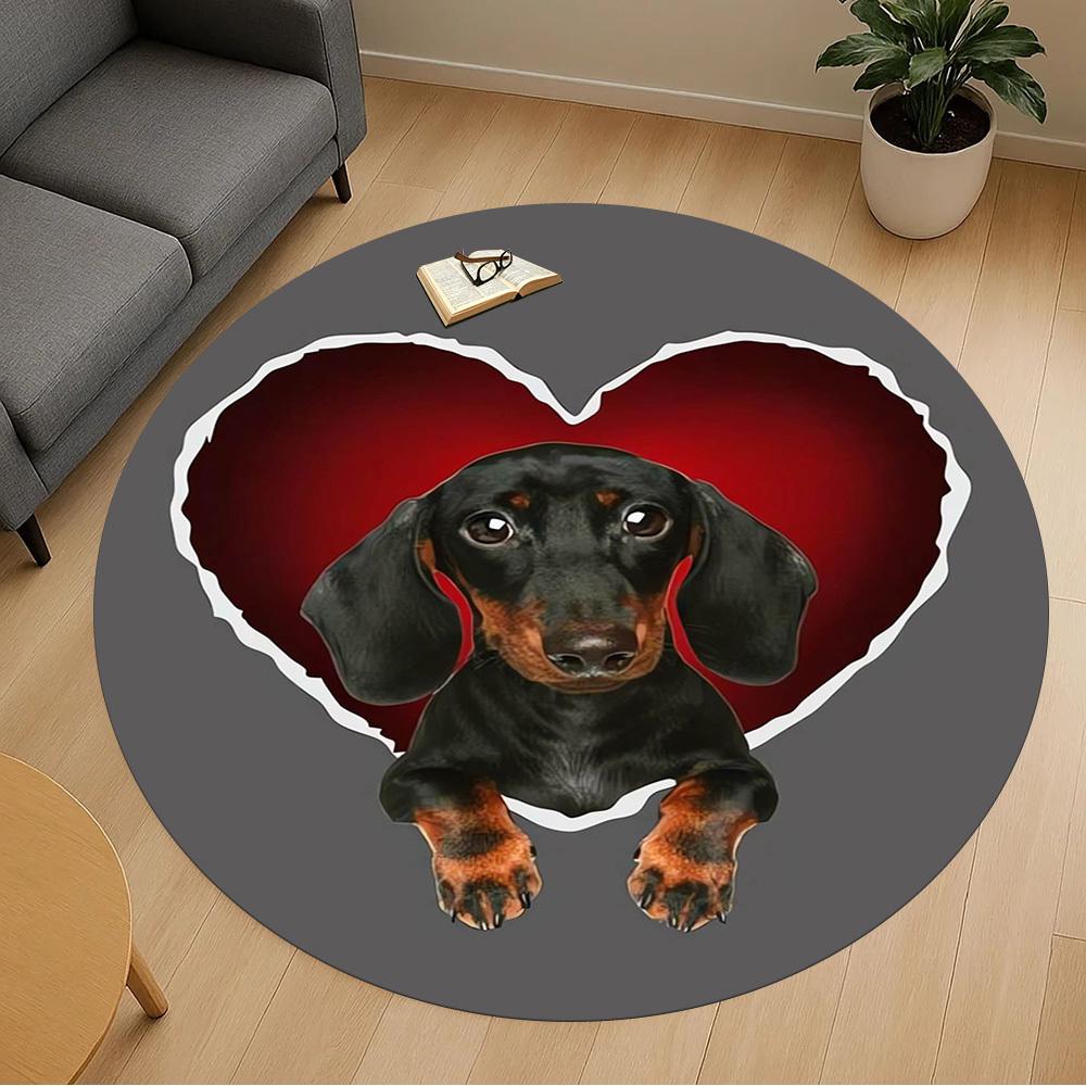 1pc Dachshund Heart Pattern Office Round Rugs, Under Chair Round Rugs for Living Room, Bedroom, Bathroom Decoration Carpet 091864