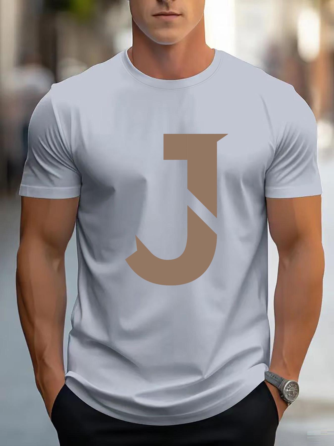 

Men s Breathable - T-Shirt with Letter J Design - Casual Streetwear Short Sleeve Round Neck Tee S