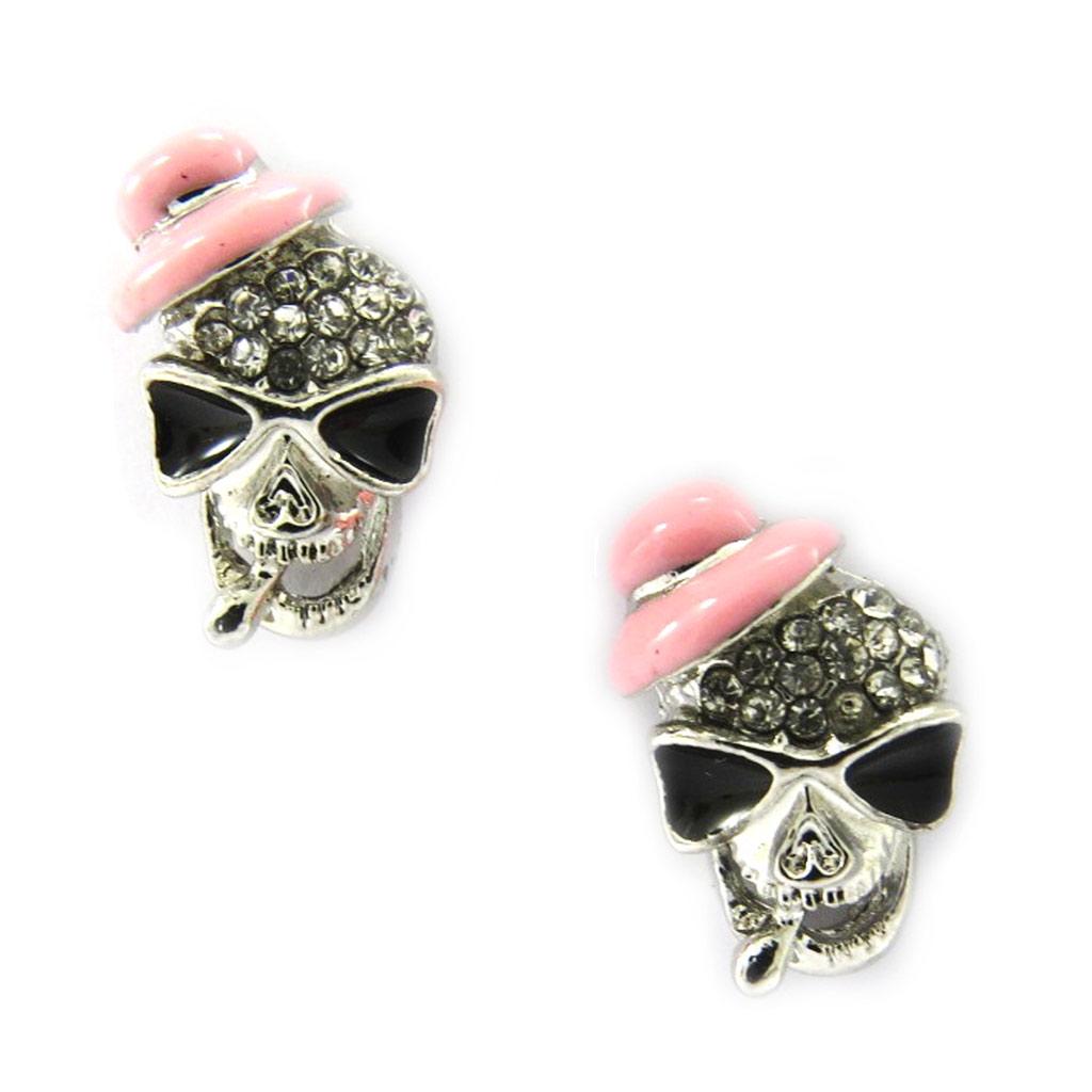 Les Trésors De Lily [L6426] - Silver Pink 'Skull' Designer Earrings