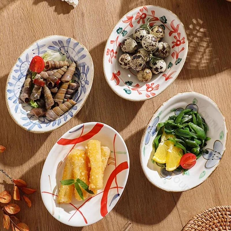 Assiette en céramique irrégulière créative, style rétro, peinte à la main, avec fleurs, assiettes à dîner, pour le petit-déjeuner, la salade, les fruits, vaisselle exquise