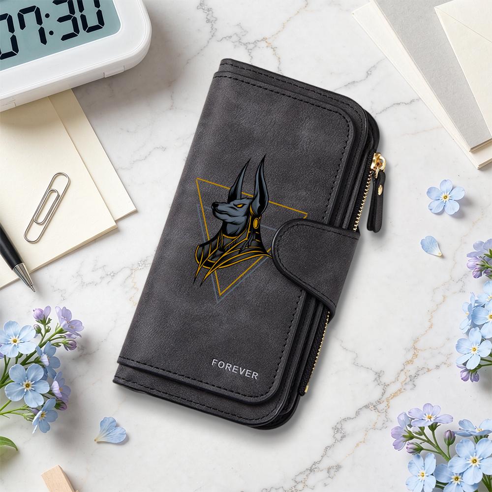 Stylish Dark Long Wallet with Anubis Pattern for Daily Use