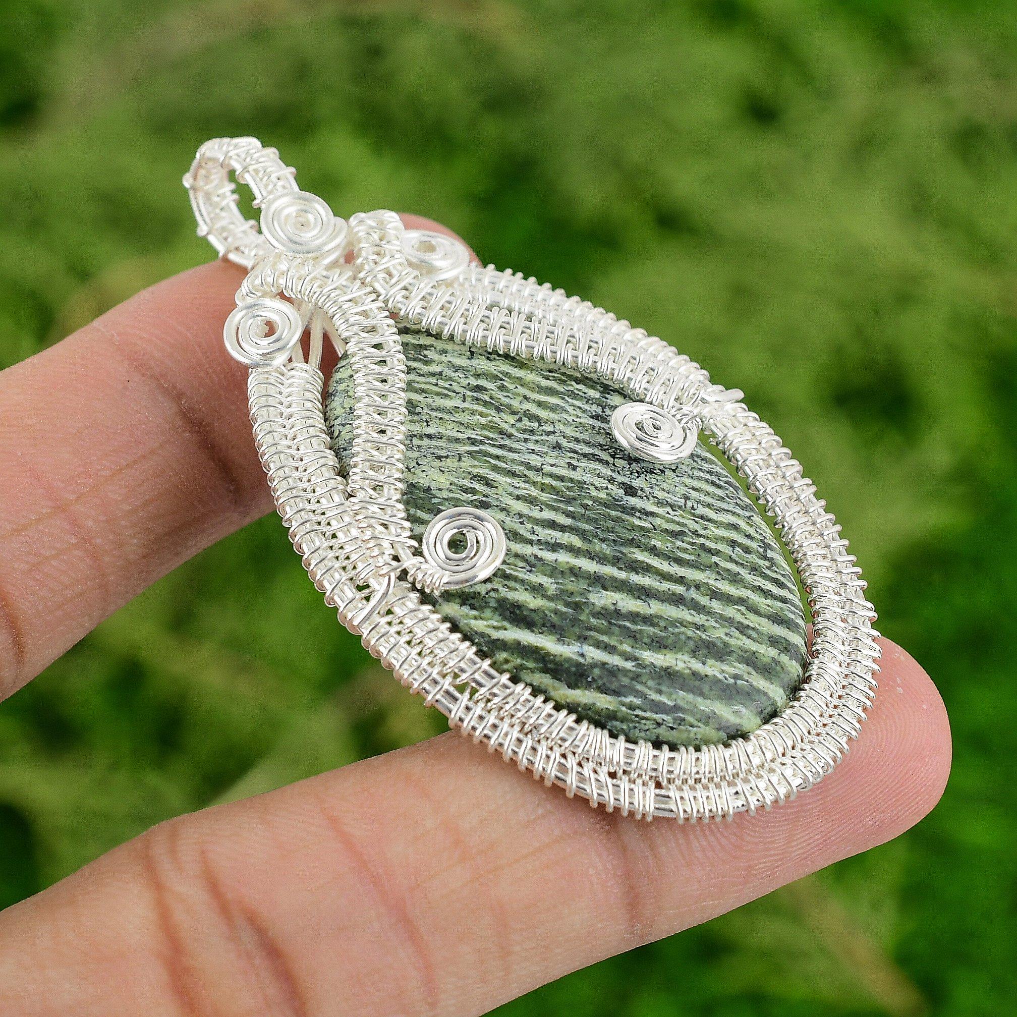 

Sterling Silver Natural Green Swiss Opal Wire Wrapping Ethnic Pendant Jewelry
