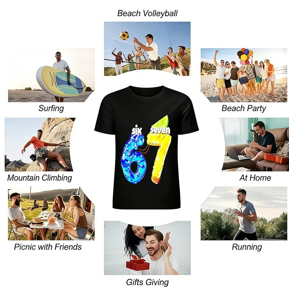 Fun Number 67 Creative Print Casual T-Shirt Pure Cotton T-shirt