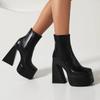 Size 3546 autumn and winter women's square head super high heel large size women's shoes waterproof platform European and American low tube Martin