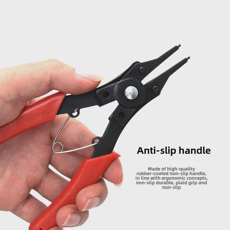 Dual-Purpose Yellow Circlip Pliers Set: Inner/Outer Retaining Ring, E-Type Spring, Four-in-One
